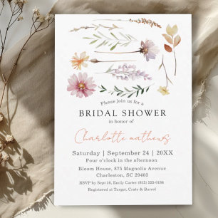 Convite Chá de Noiva Floral de Aquarela de Flores Silvestr