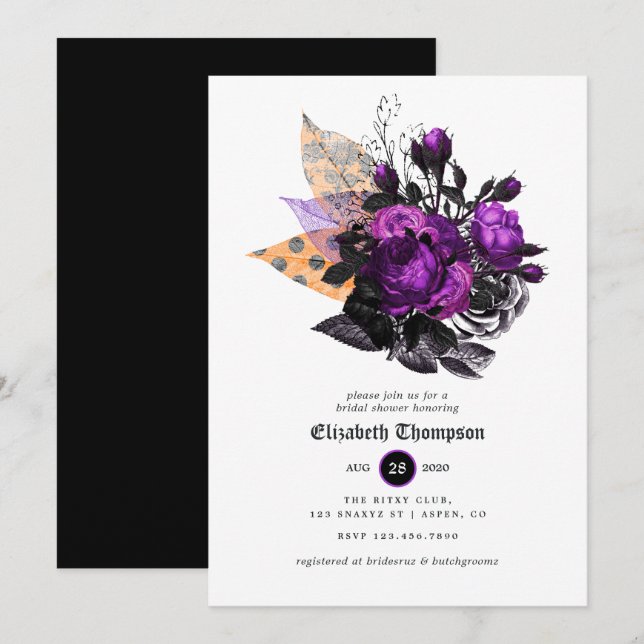 Convite Chá de Noiva Floral de Halloween (Frente/Verso)