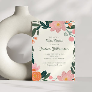 Convite Chá de Noiva Floral de Jardim Rosa Verde Elegante