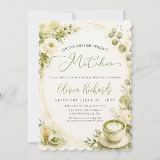 Convite Chá de Noiva Floral de Matcha e Eucalipto Elegante