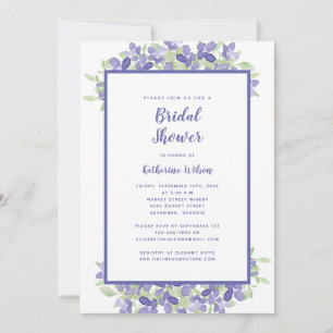 Convite Chá de Noiva Floral de Periwinkle em Aquarela