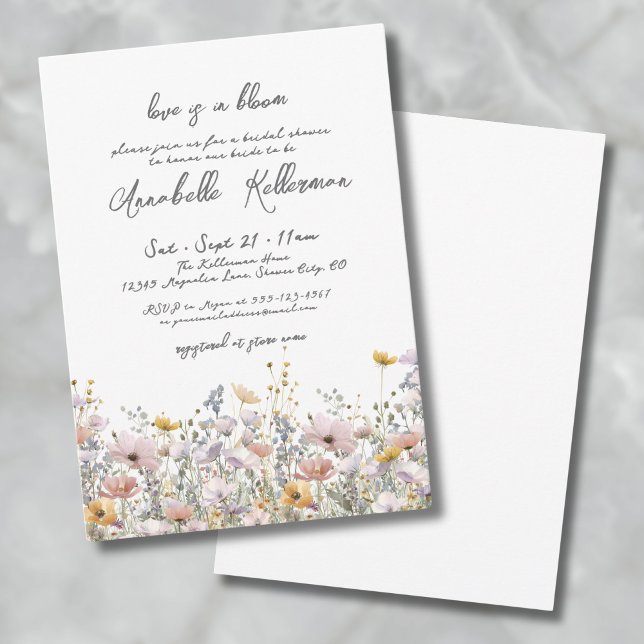 Convite Chá de Noiva Floral Elegante de Flores Silvestres (Wildflower Botanical Floral Boho Bridal Shower Invitation)