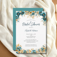 Chá de Noiva Floral em Aquarela Azul Turquesa e Do