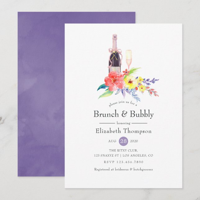 Convite Chá de Noiva Floral em Aquarela com Brunch e Espum (Frente/Verso)