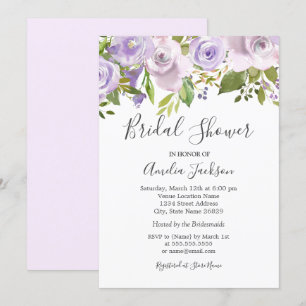 Convite Chá de Noiva Floral em Aquarela Lilás Roxo