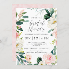 Convite Chá de Noiva Floral em Aquarela Rosa