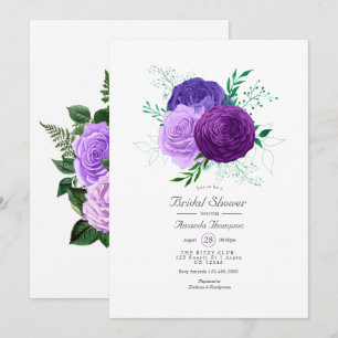 Convite Chá de Noiva Floral em Aquarela Roxo e Verde