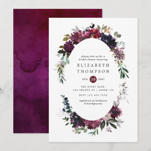 Convite Chá de Noiva Floral em Aquarela Violeta Bordo