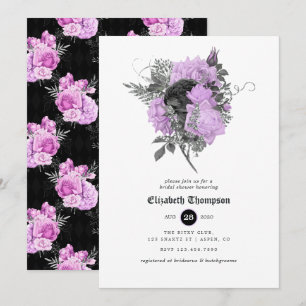 Convite Chá de Noiva Floral Gótico Preto, Roxo e Prata