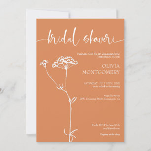 Convite Chá de Noiva Floral Laranja Minimalista Moderno