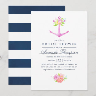 Convite Chá de Noiva Floral Náutico em Aquarela