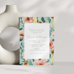 Convite Chá de Noiva Floral Pintado em Verde Sage Menta Bo