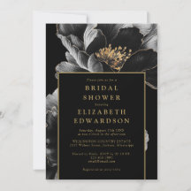 Chá de Noiva Floral Preto e Dourado Elegante