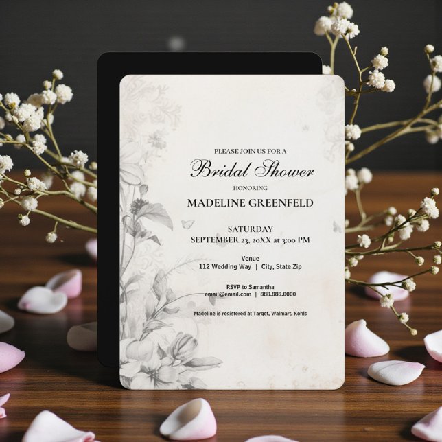 Convite Chá de Noiva Floral Preto Shabby Chic (Criador carregado)