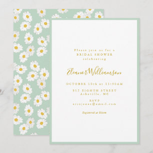 Convite Chá de Noiva Floral Rétro Daisy em Pastel e Sage