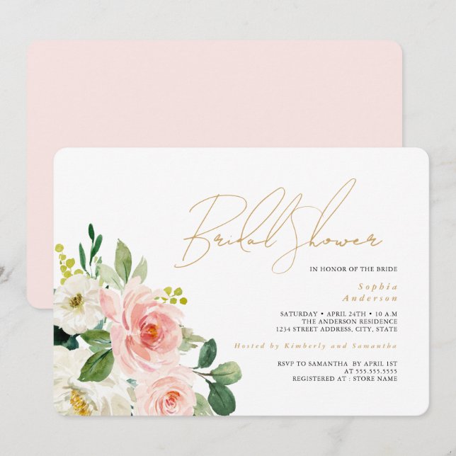 Convite Chá de Noiva Floral Rosa Bonito (Frente/Verso)