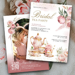 Convite Chá de Noiva Floral Rosa Choque Festa nas Pampas