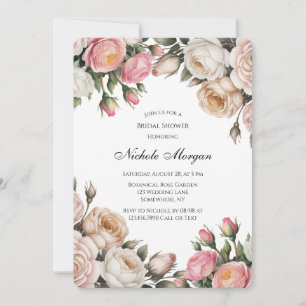 Convite Chá de Noiva Floral Rosa e Bege