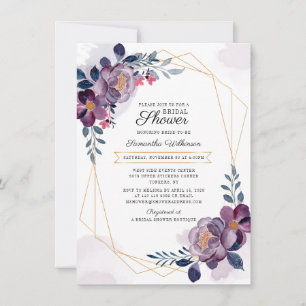 Convite Chá de Noiva Floral Rosa Moderno Geométrico Roxo
