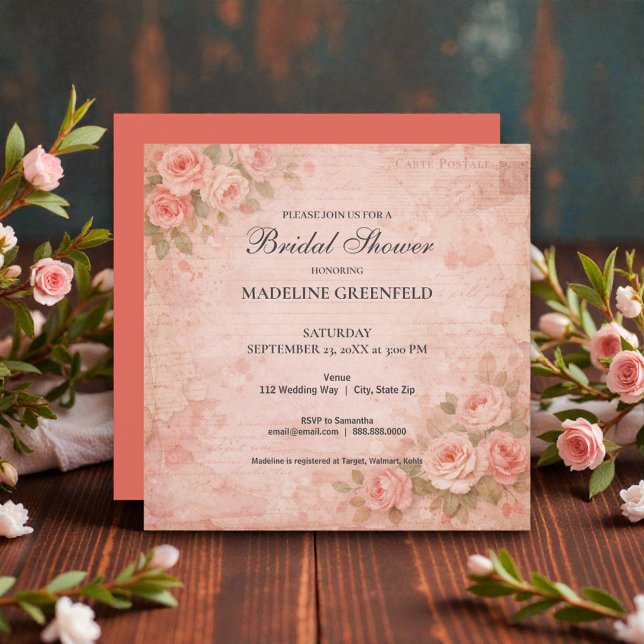 Convite Chá de Noiva Floral Rosa Shabby Chic (Criador carregado)