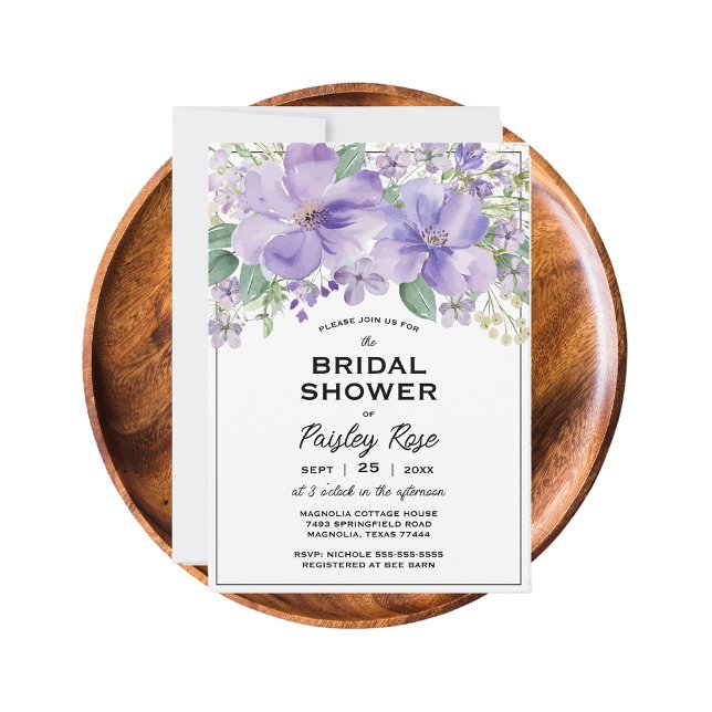 Convite Chá de Noiva Floral Roxo Elegante (Criador carregado)