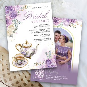 Convite Chá de Noiva Floral Roxo Lavanda Festa de Casament