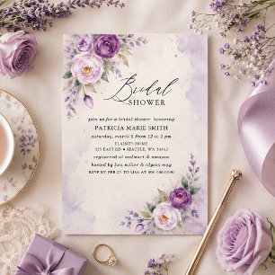 Convite Chá de Noiva Floral Roxo Lavanda Moderno
