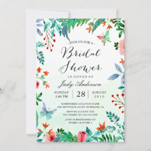 Convite Chá de Noiva Floral Verde Esverdeado em Aquarela