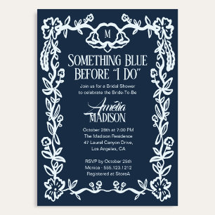 Convite Chá de Noiva Floral Vintage Azul