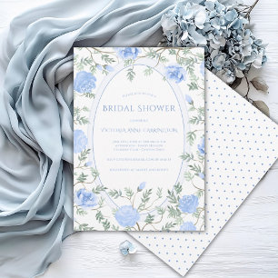 Convite Chá de Noiva Floral Vintage Azul e Branco