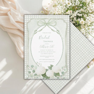 Convite Chá de Noiva Floral Vintage em Xadrez Verde