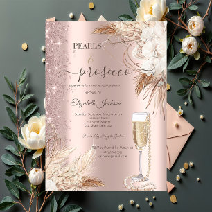 Convite Chá de Noiva Flores Brilho Pérolas & Prosecco