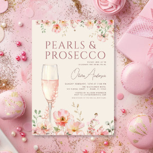 Convite Chá de Noiva Flores Silvestres Pérolas e Prosecco