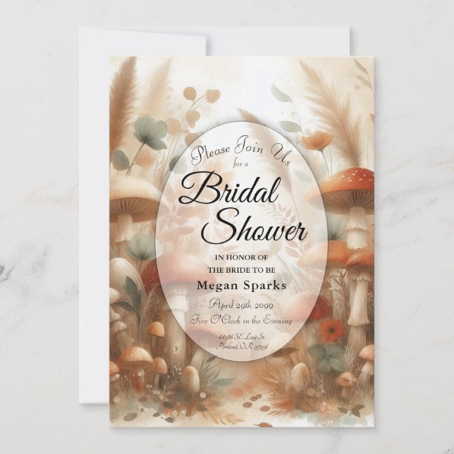 Convite Chá de Noiva Floresta Mágica Cogumelo Terracota (Frente)