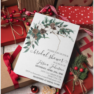 Convite Chá de Noiva Folhagens de Algodão de Inverno