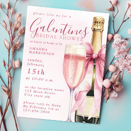 Convite Chá de Noiva Galentines em Aquarela com Champanhe
