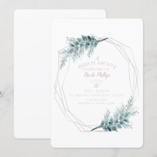 Convite Chá de Noiva Geométrico Botânico Dourado Rosa Glam