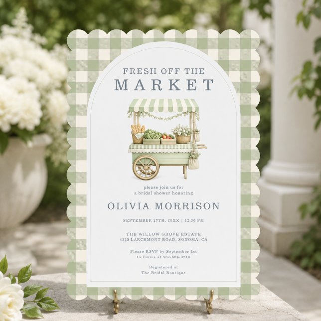 Convite Chá de Noiva Gingham Fresh Off the Market Verde (Criador carregado)