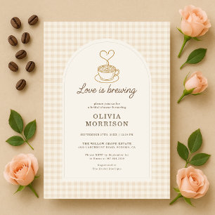 Convite Chá de Noiva Gingham Love is Brewing Coffee