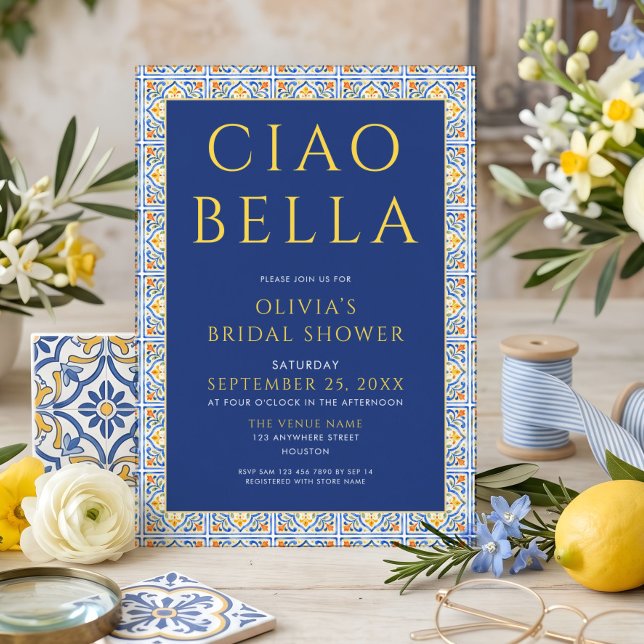 Convite Chá de Noiva Italiano Ciao Bella Azul (Criador carregado)