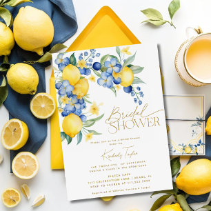 Convite Chá de Noiva Italiano Floral Azul Limão