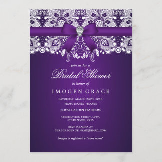 Convite Chá de Noiva Laço Roxo e Diamante Pretty Purple La