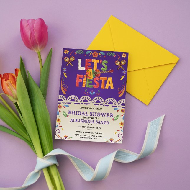 Convite Chá de Noiva Let's Fiesta Floral Mexicano (let's fiesta bridal shower invitations colorful cinco de mayo mexican floral)