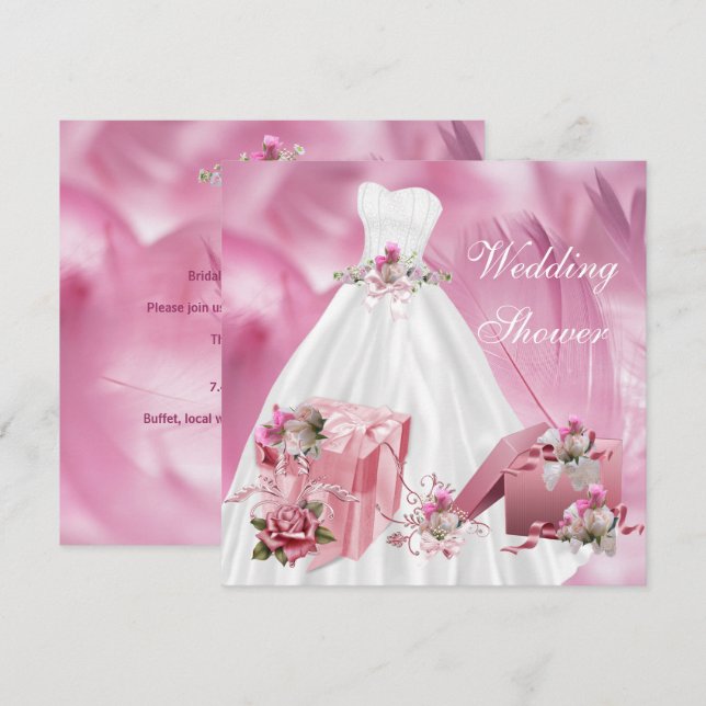 Convite Chá de Noiva Lindo Vestido Branco Rosa (Frente/Verso)