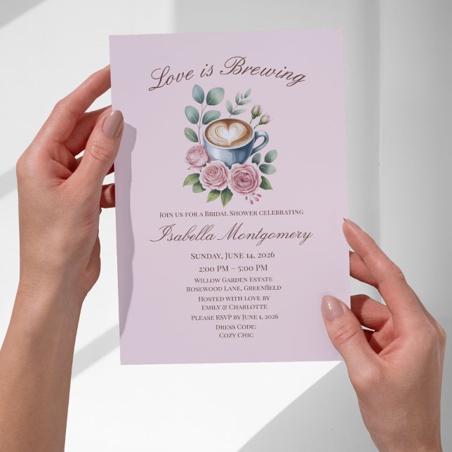 Convite Chá de Noiva Love Is Brewing Blush Latte (Love Is Brewing Blush Latte Bridal Shower Invitations
)