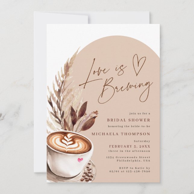 Convite Chá de Noiva Love is Brewing Café Pampas (Frente)