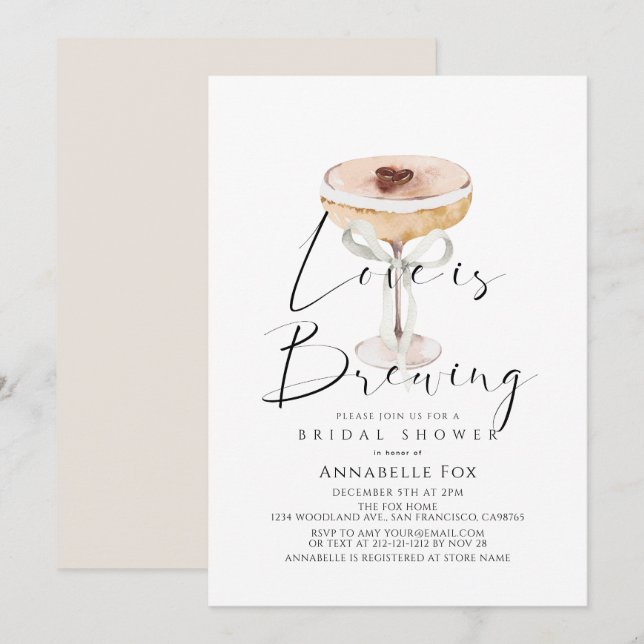 Convite Chá de Noiva Love is Brewing Espresso Martini (Frente/Verso)