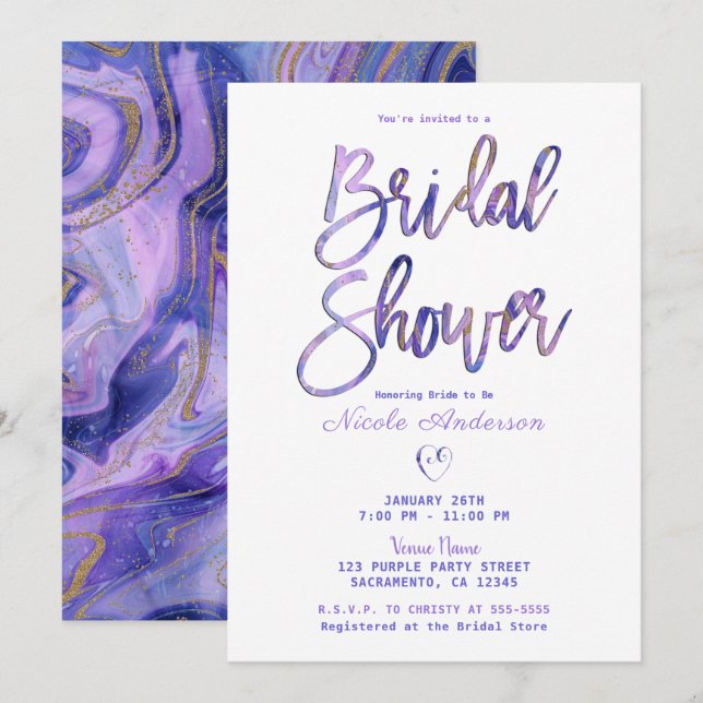 Convite Chá de Noiva Luxuoso com Mármore Dourado Branco Ro (Frente/Verso)