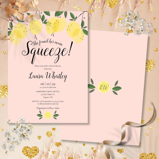Convite Chá de Noiva Main Squeeze Lemon Blush Rosa (Main Squeeze Lemon Blush Pink Bridal Shower Invitation)