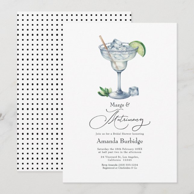 Convite Chá de Noiva Margarita Classy Margs & Matrimony (Frente/Verso)